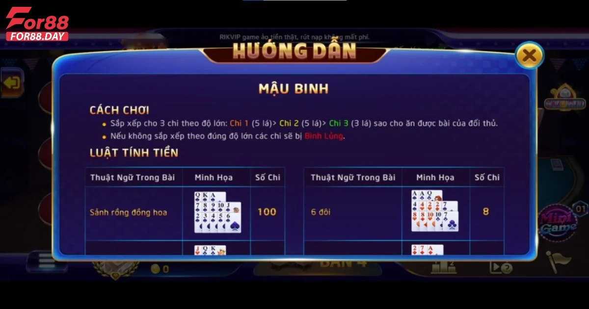 Những lưu ý quan trọng khi chơi bài Mậu binh tại For88
